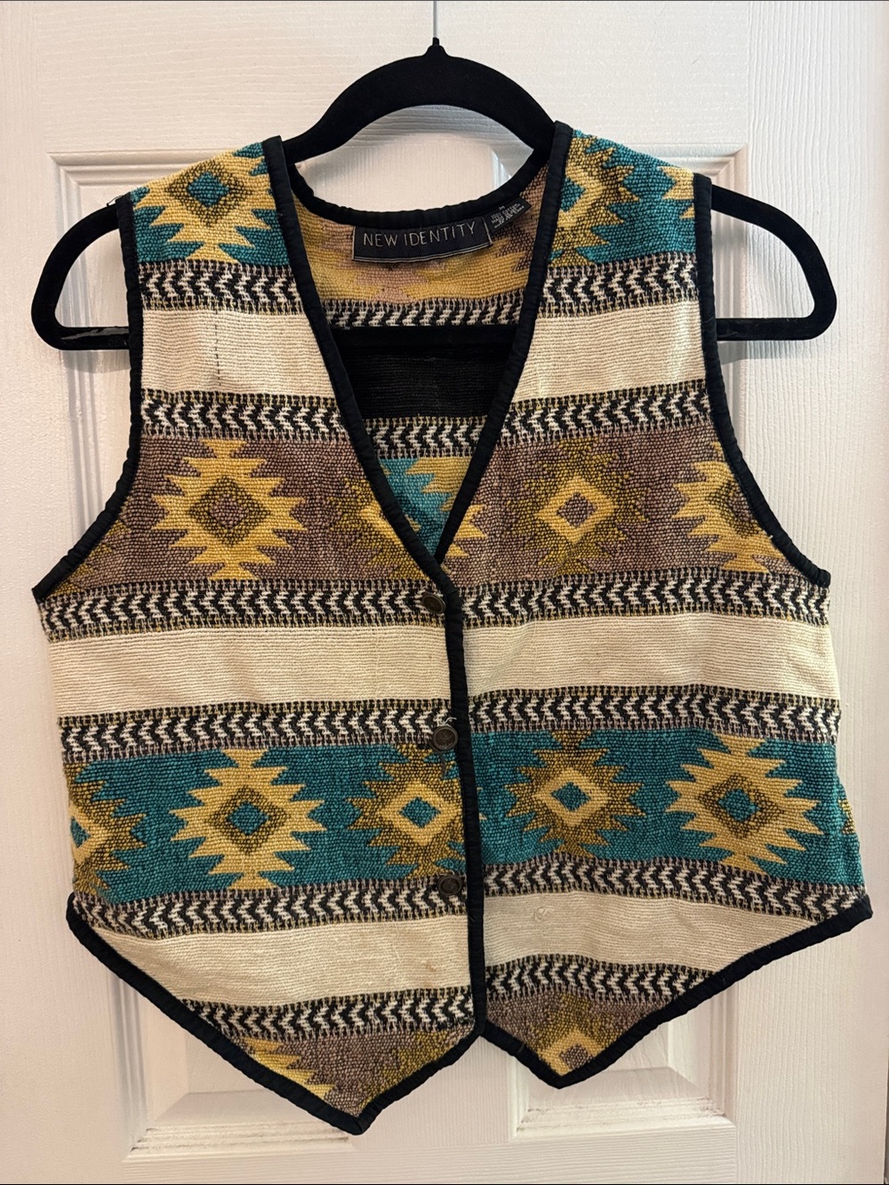 Vintage Southwestern Print Tapestry Vest Sleeveless Top w/ Buttons Size Medium